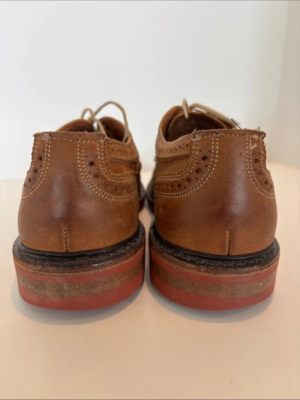 Men's Allen Edmonds Strandmok Tan Brogue Leather Lace-Up Dress Shoes Size 8E